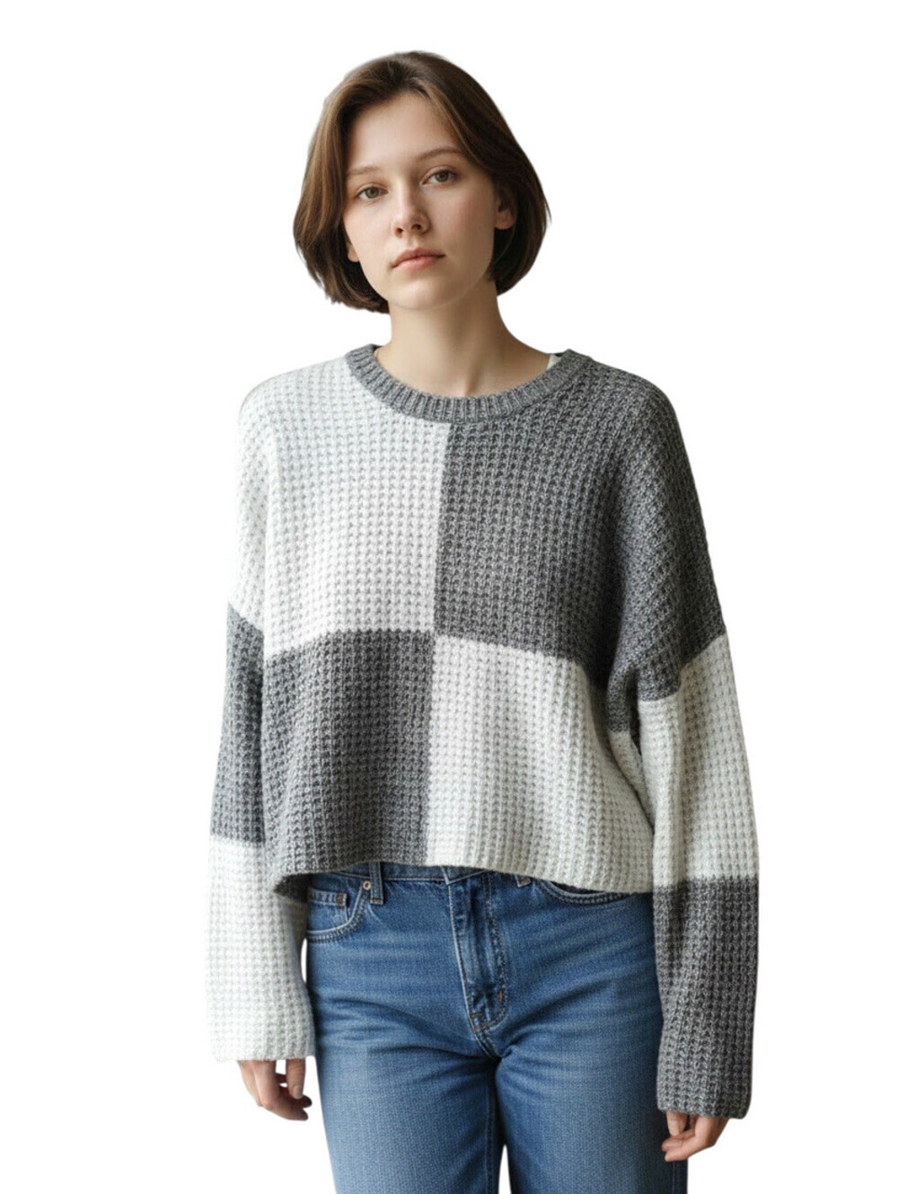 Jessica Simpson S Small Grey and white checkered cropped sweater